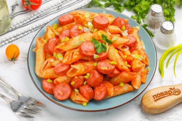 Макароны с сосисками на сковороде Макароны с сосисками на сковороде