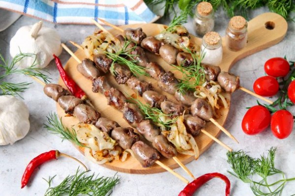 Сердечки куриные на мангале Сердечки куриные на мангале
