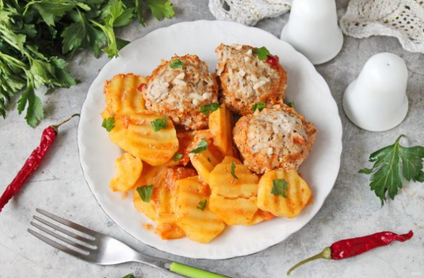 Рис с фаршем и картофелем Рис с фаршем и картофелем