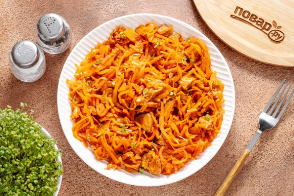 Тушеная капуста с соевым мясом Тушеная капуста с соевым мясом